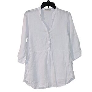 Laura Bianchi Linen Tunic Shirt Cover Up White Button Up Made in Italy Medium